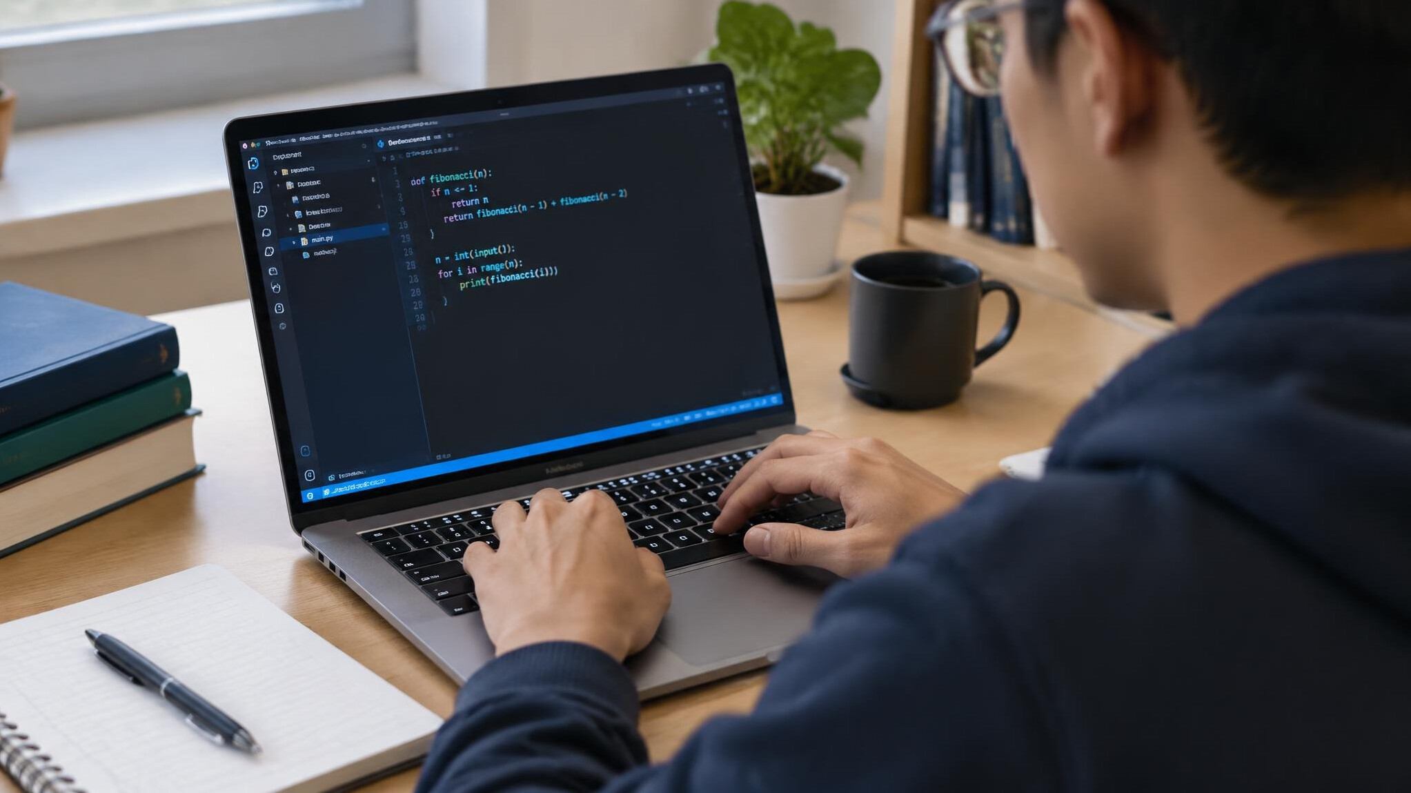 person coding on laptop