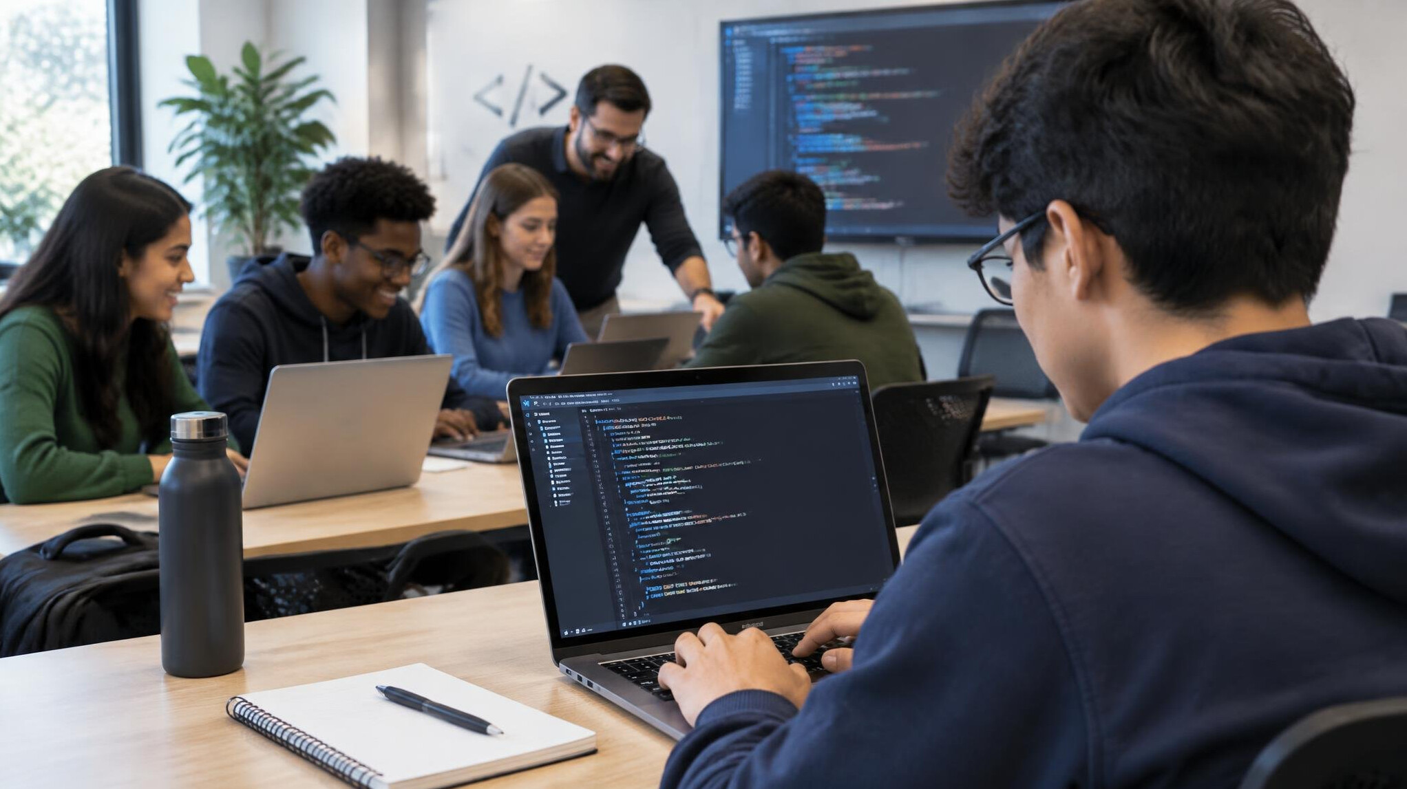 group of students in coding class